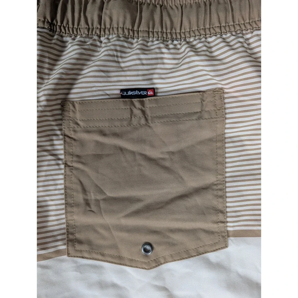 Quiksilver Mens Striped Colorblock Board Shorts Tan Orange Swim Trunks L
